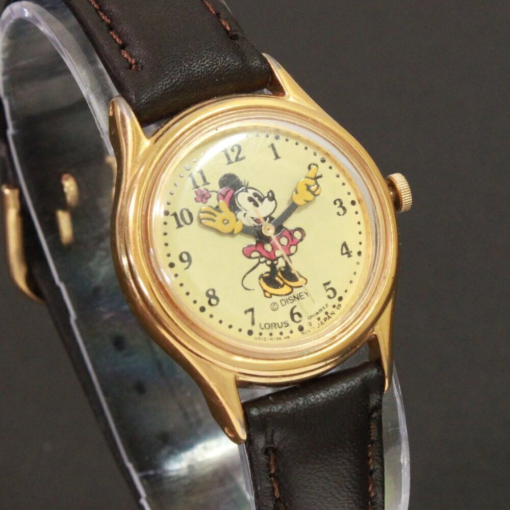 Lorus Ladies Mini Mouse Watch Gold Tone Case New Brown Leather Strap And Battery - Picture 5 of 14